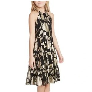Milly Minis Metallic Chiffon Floral Tiered Dress | 12